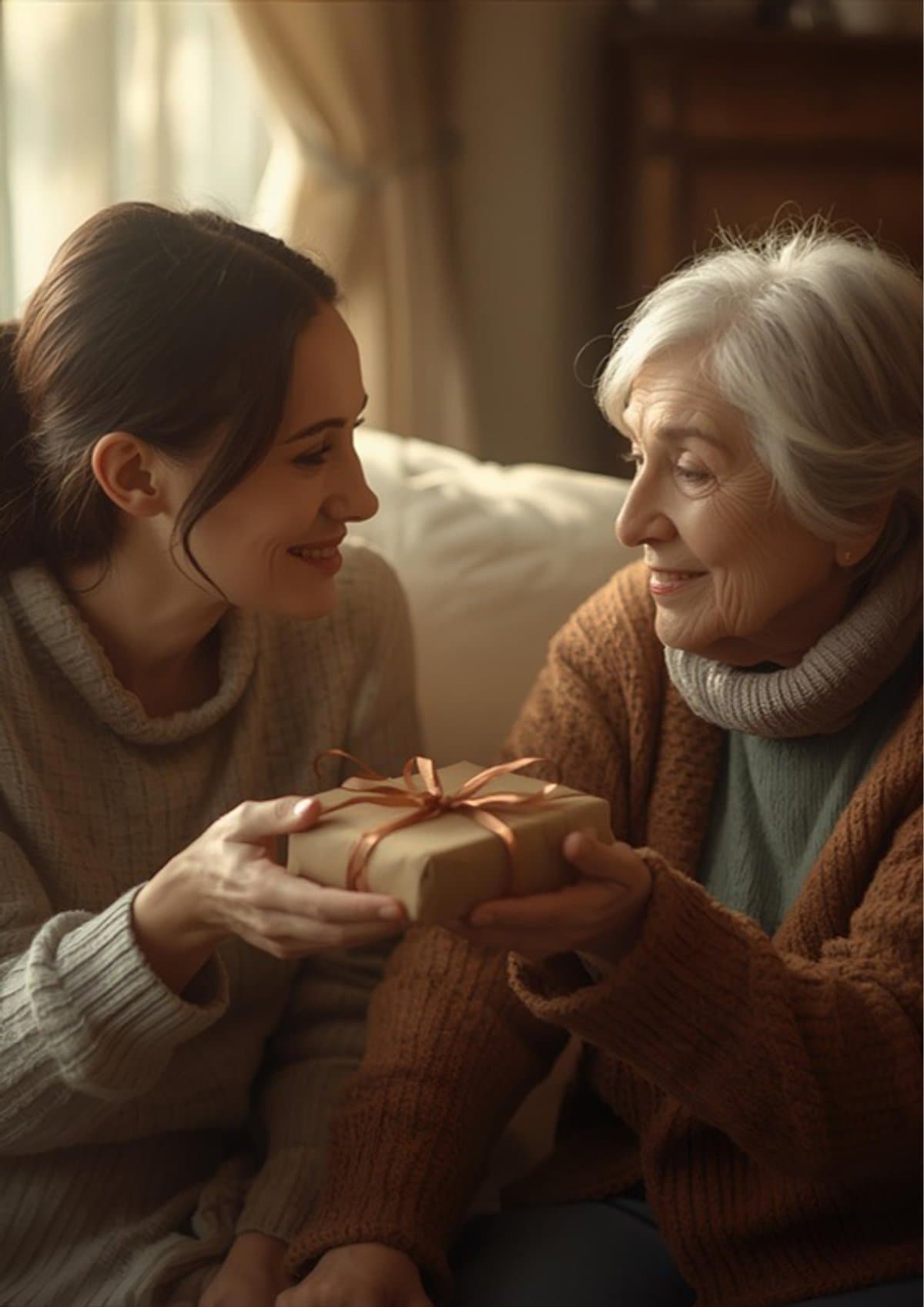 Daughter giving a meaningful gift to her mother